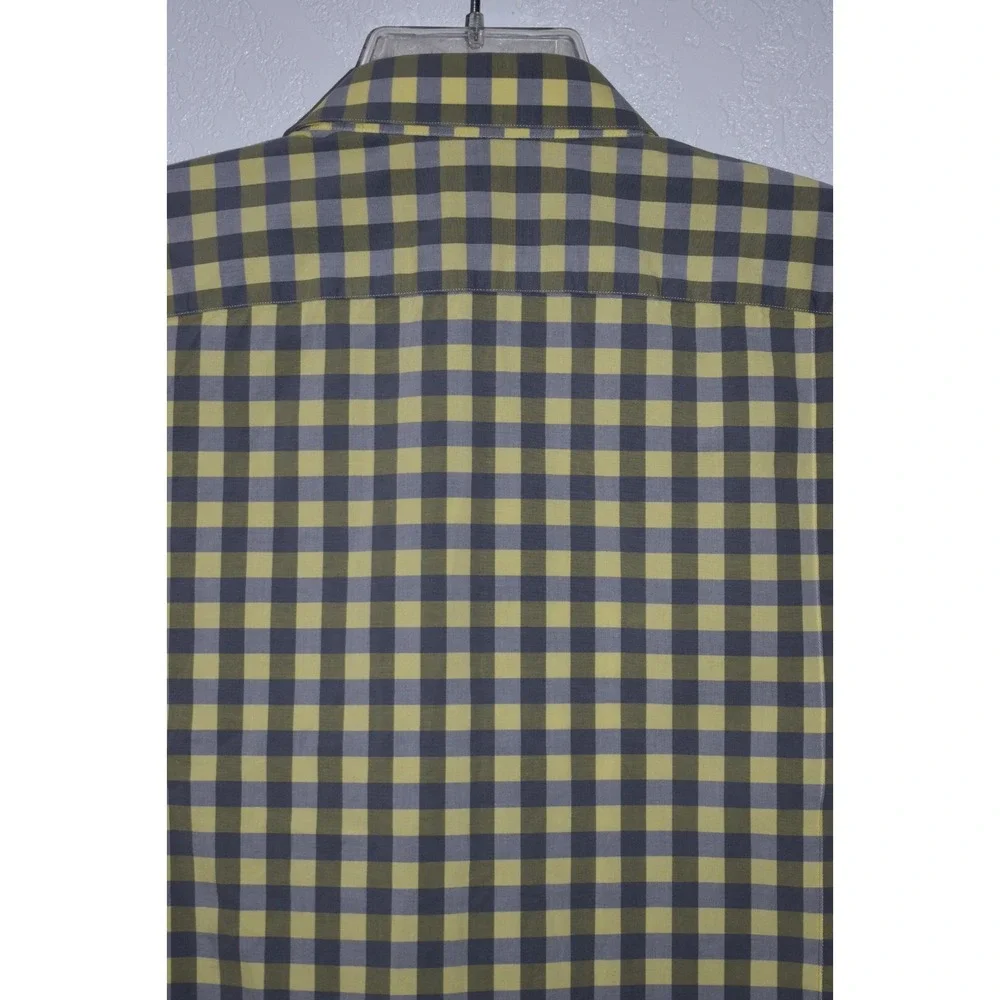 Banana Republic Shirt Mens Large Yellow/Gray Plaid Casual Button Up Short Sleeve